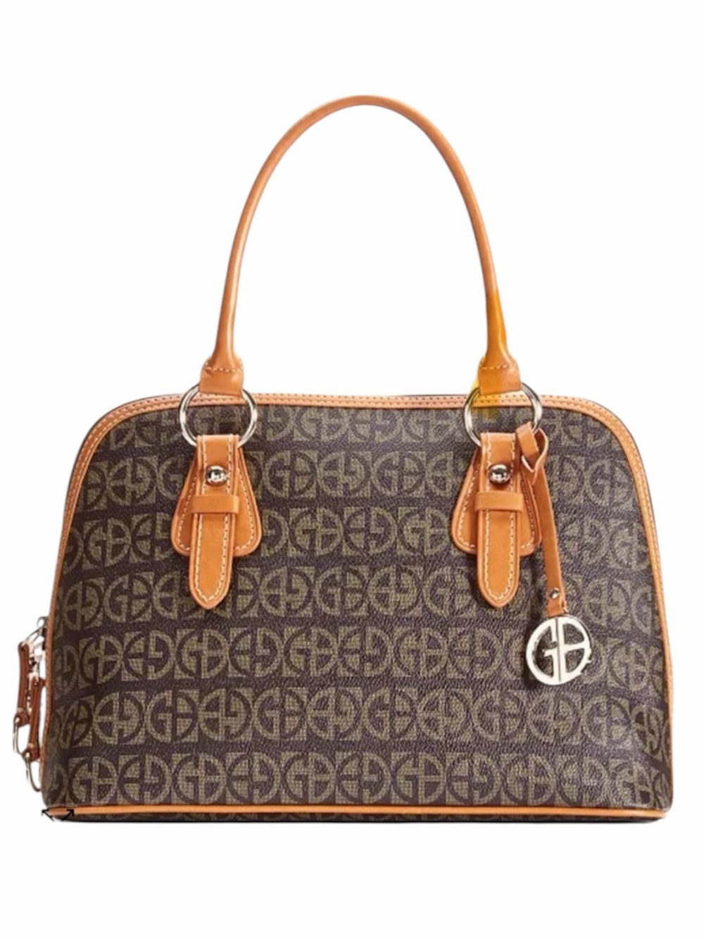 Giani Bernini Brown Monogram Satchel Top Handle Organizer Zip Purse Bag